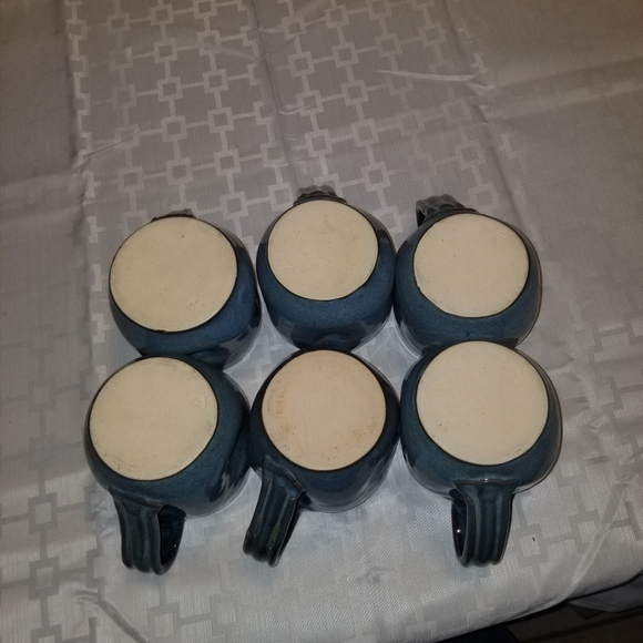 Pottery mugs  blue with drip set of 6 - Picture 6 of 10